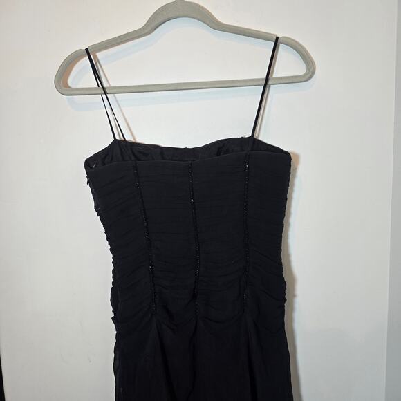 Vintage Y2k Anne Klein 100% Silk Black Cocktail Dress Sz 8 Medium Beaded Ruched - Picture 6 of 9